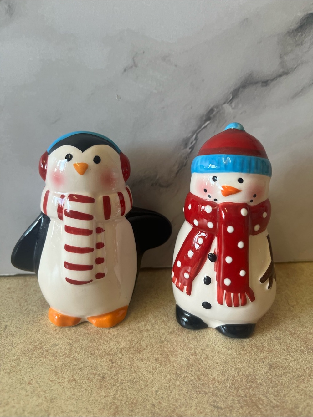 Penguin & Snowman Salt & Pepper Shakers Winter Christmas
